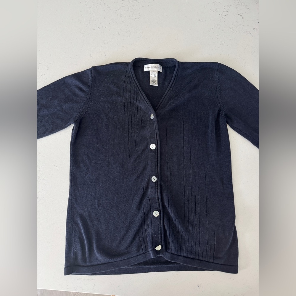 Evan Picone Navy Button-Front V-Neck quarter sleeve Cardigan